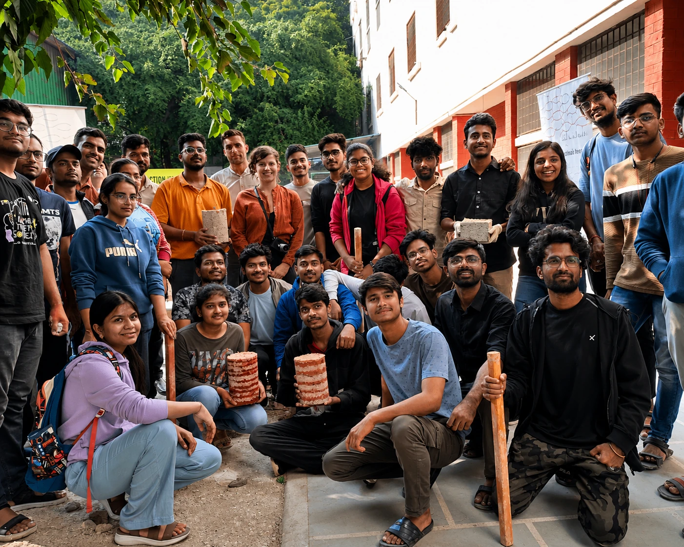 Students in a natural building workshop