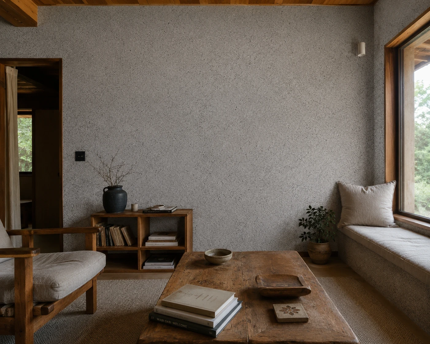 Natural material interior in A Quiet Room, Ludhiana