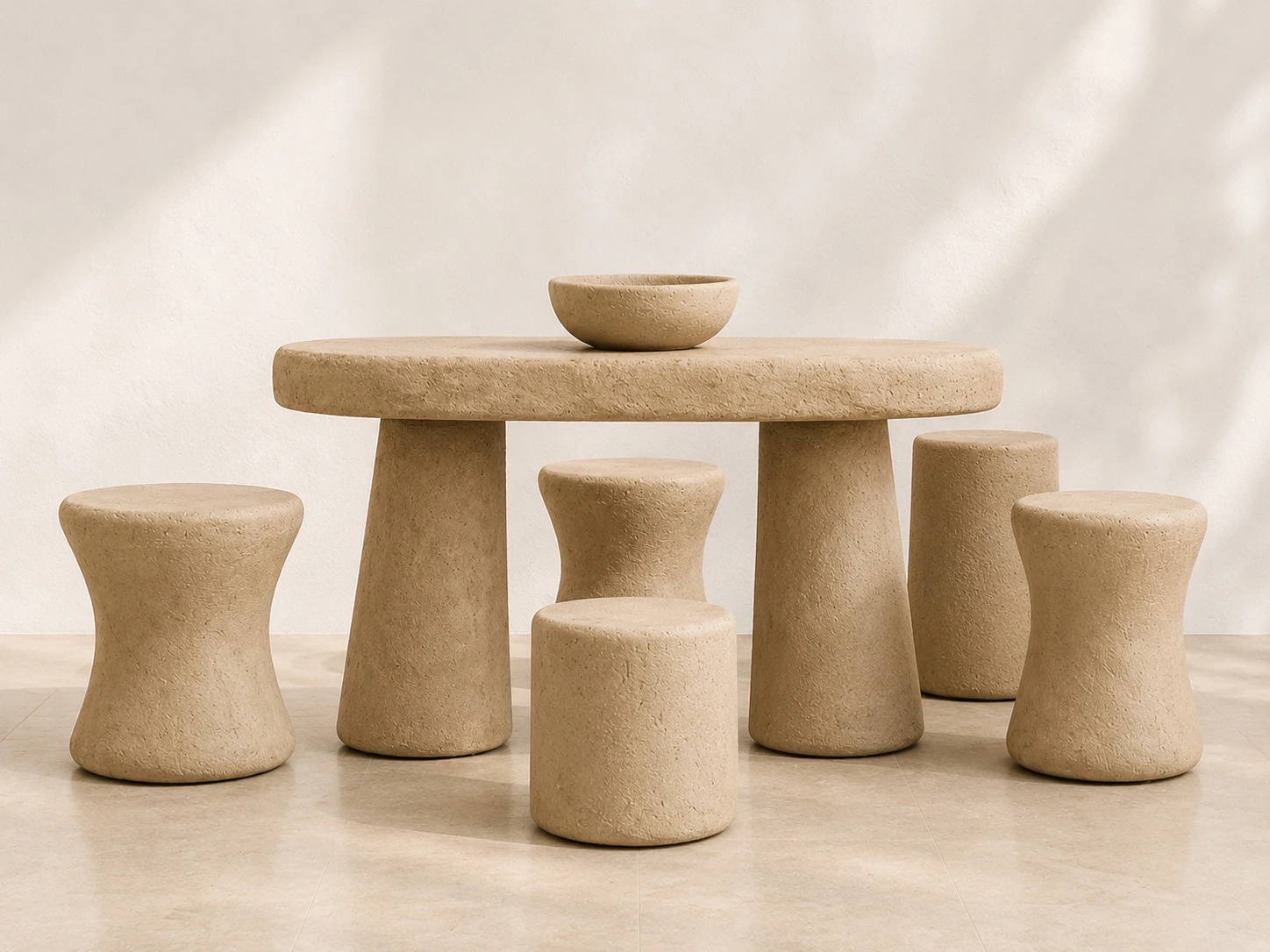 Hemp composite furniture and vessels in a material studio