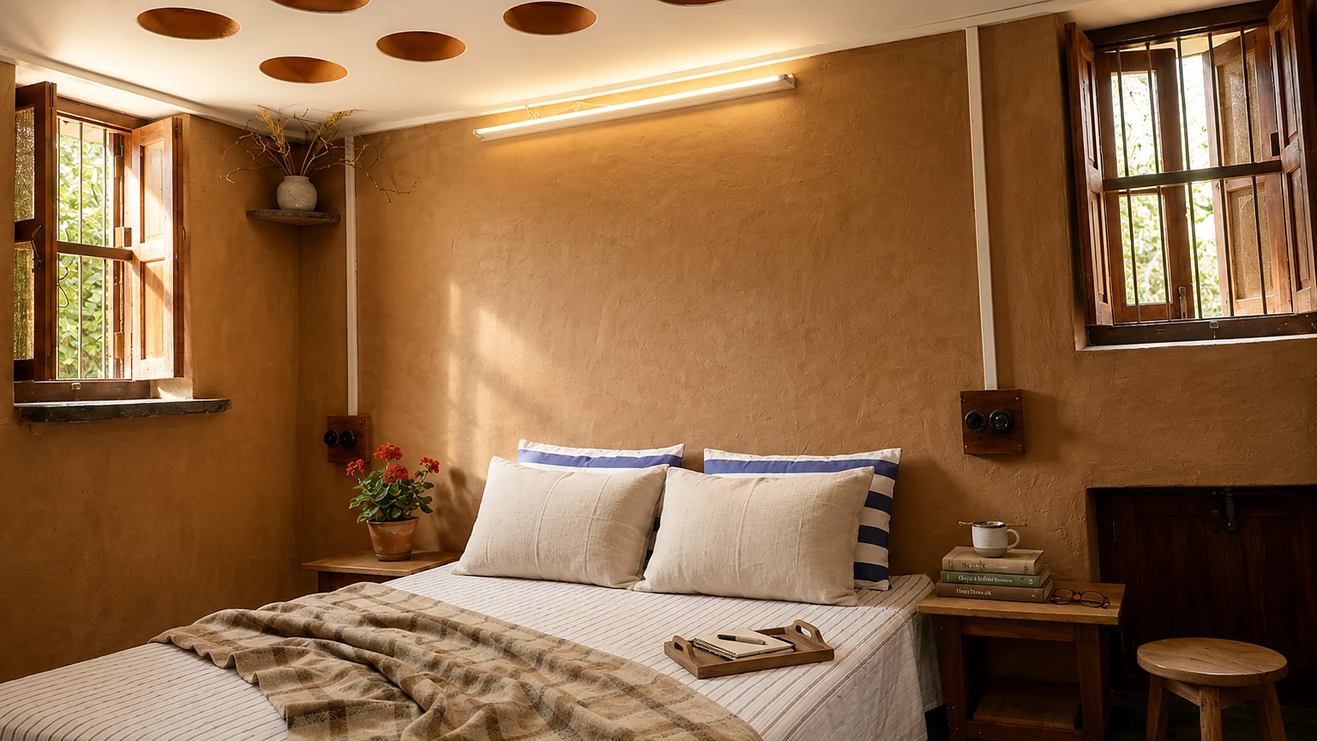 Hemp-lime bedroom at Himalayan Hemp Ecostay